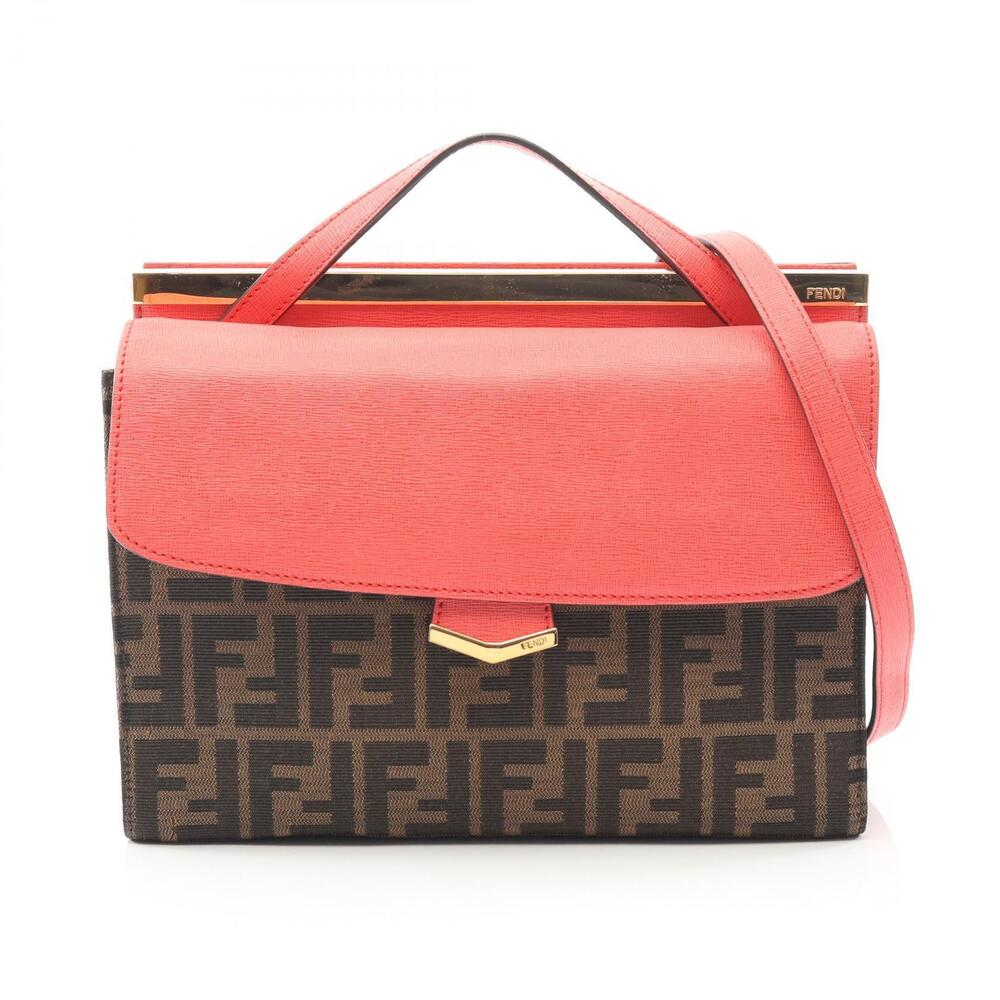 Fendi Demi Jour Zucca Handbag Canvas Leather Brown Pink